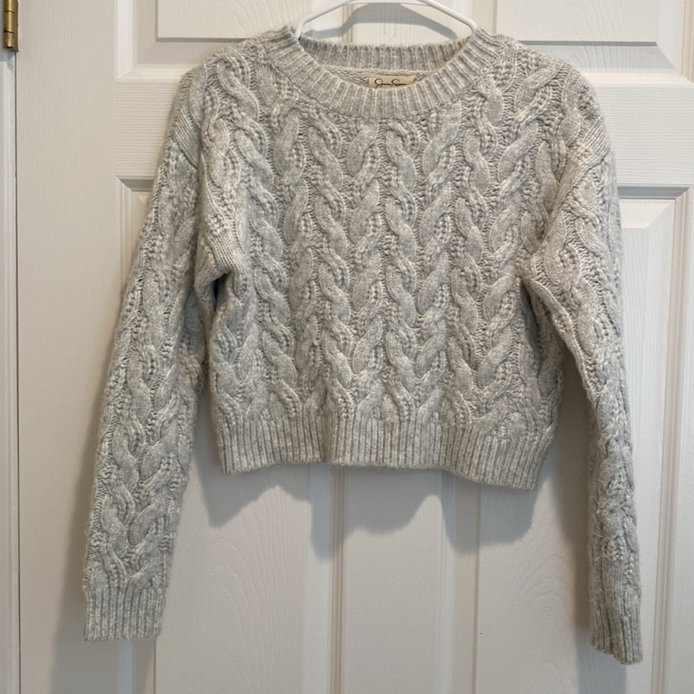 Jessica Simpson Gray Crew Neck Cable Knit Sweater